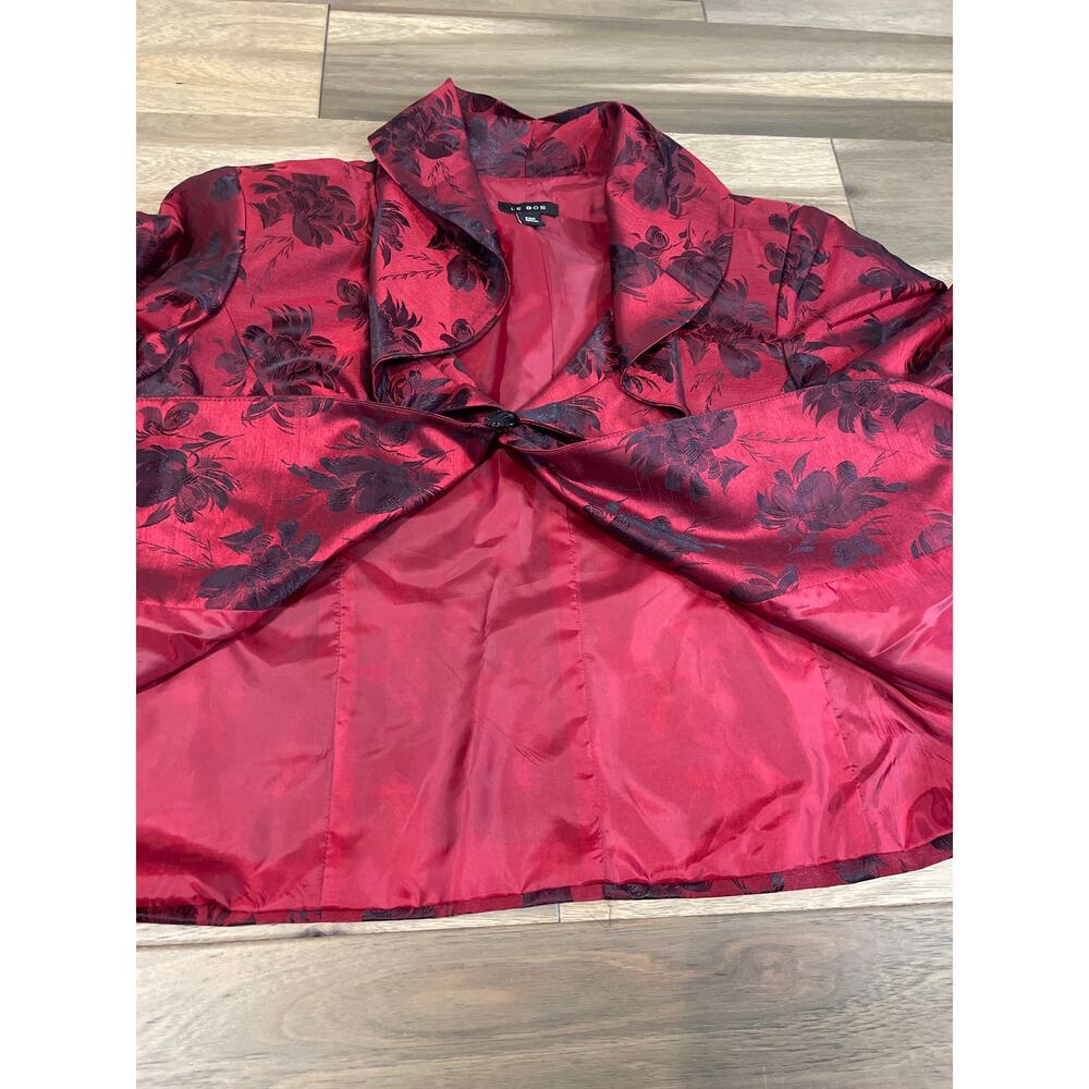 Le Bos Suit Set Size 24W Red Black Floral Blazer and Dress Matte Satin Lined - Picture 11 of 13